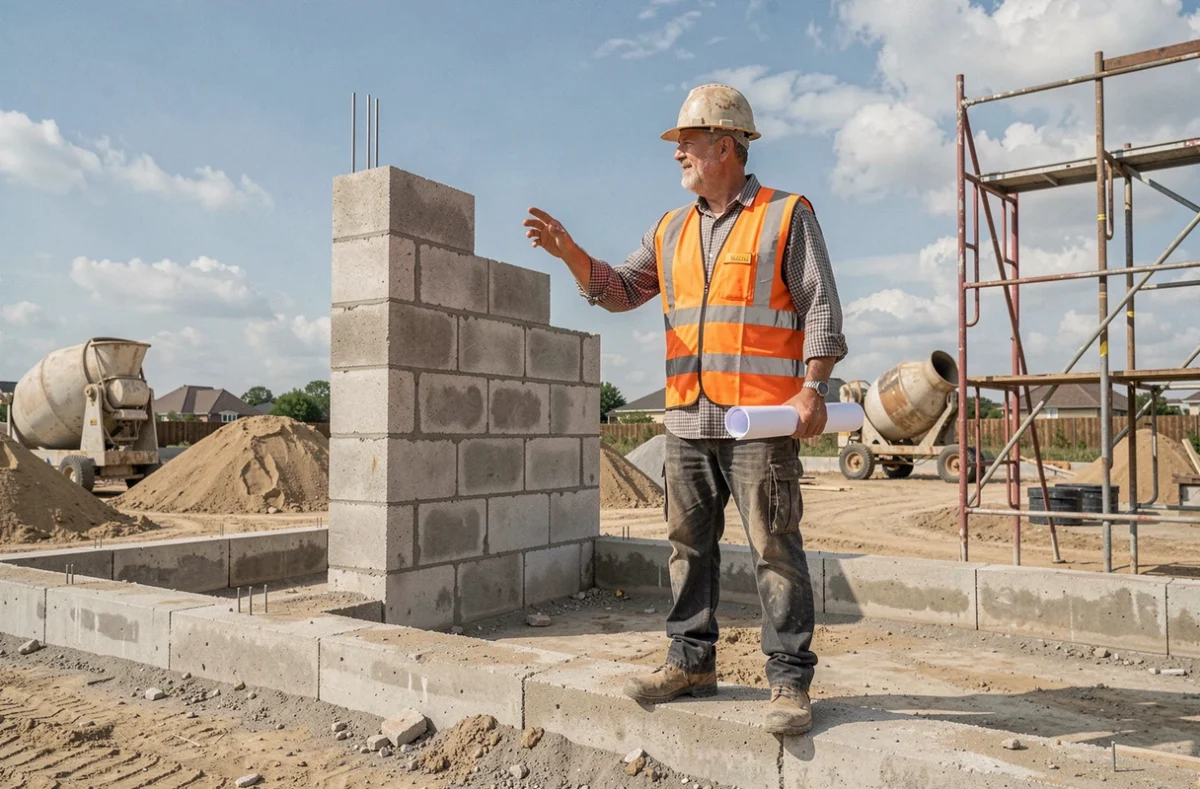 Contremaître supervisant la construction des fondations d'une maison