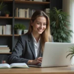Jeune femme professionnelle dans un bureau moderne en train de travailler