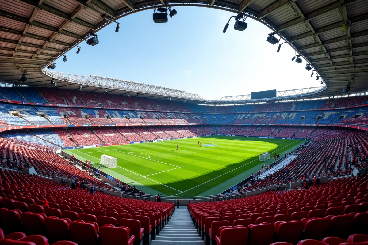 Vue panoramique de l'intérieur du Parc des Princes depuis la tribune supérieure lors d'un match